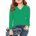 thumbnail image 2 of TFEOQRY Children Girls Solid color Blouses Shirts Long Sleeve Prints Shirts Cute V-Necks Tops Dressy Casual Blouses Clothes, 2 of 5