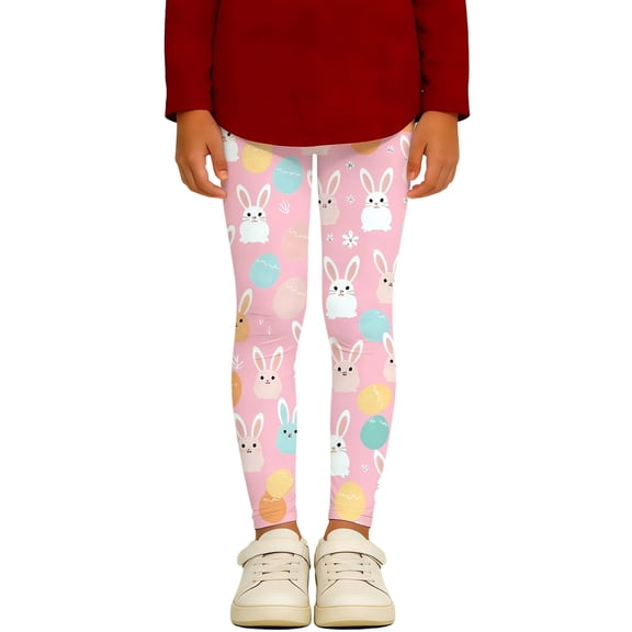 oqasdz Easter Print Girls' Athletic Leggings Fashion Stretch Pants for Toddler Kids Playwear Durable Fit Casual Outdoor