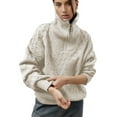 thumbnail image 2 of Women'S Sweaters Fall Winter Quarter Zip Casual Diamond Knit Pullover Apricot S, 2 of 9