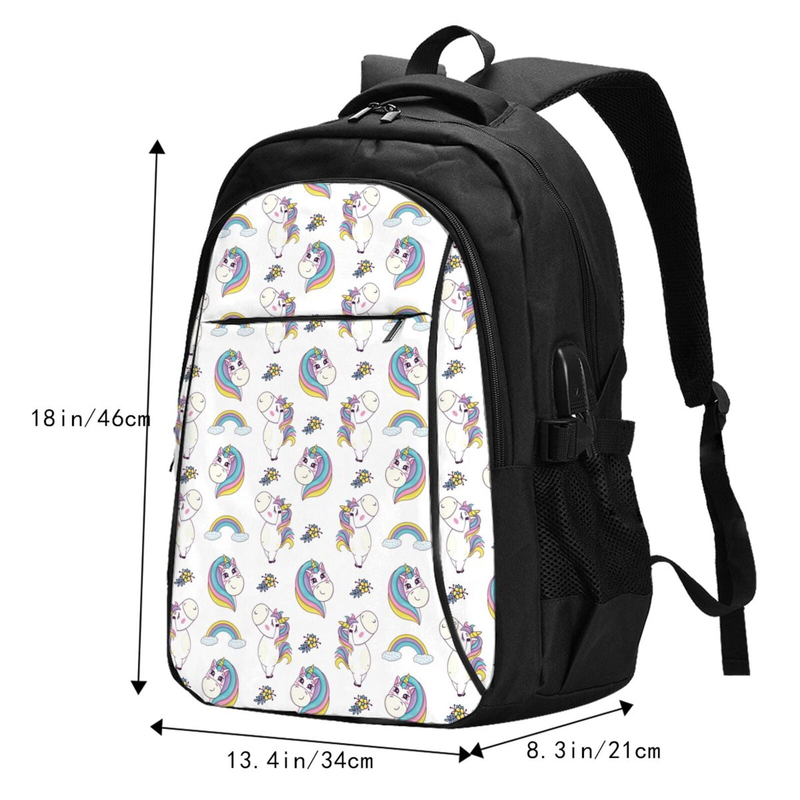 Ratiio Funny Kawaii Unicorns Dancing Print Travel Laptop Backpack,Slim Sturdy Laptops Backpack with USB Charging Port, Water Resistant College School Computer Bag