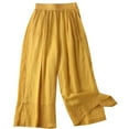 thumbnail image 3 of BiZtdJrK Wide Leg Pants for Women Summer Cotton Linen Beach Pants Solid Casual Elastic Waist Trousers Outdoor Loose Fit Palazzo Pants with Pockets Best Sales Today Yellow XL, 3 of 7