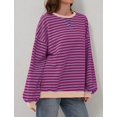 thumbnail image 4 of Women Oversized Striped Color Block Long Sleeve Crew Neck Sweatshirt Casual Loose Pullover Y2K Shirt Top, 4 of 7