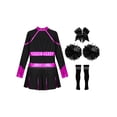 thumbnail image 6 of Yeahdor Girls Halloween Cheer Leader Outfits Long Sleeve Shiny Cheerleading Dance Uniform Dress Set Hot Pink&Black 8, 6 of 7