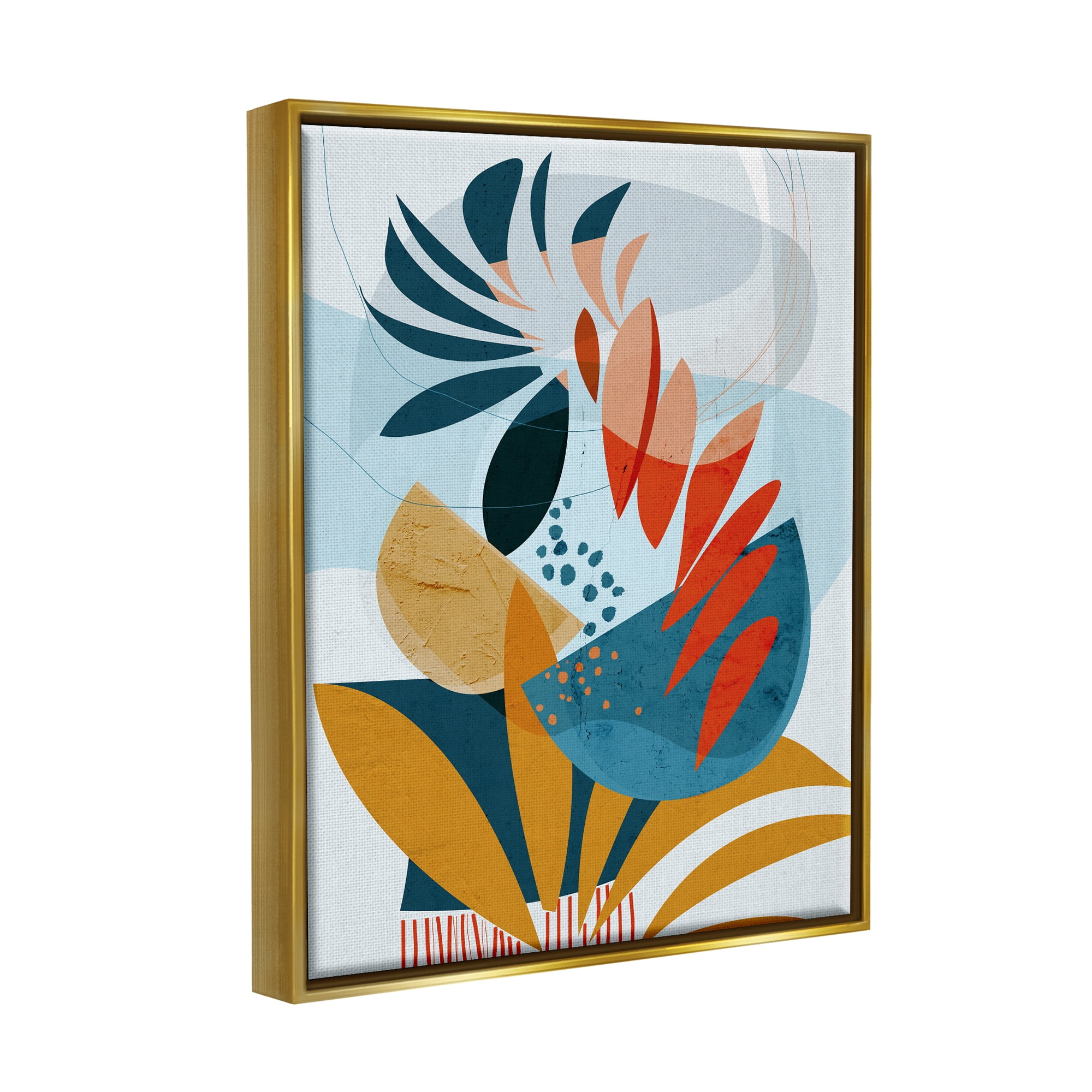 Stupell Contemporary Tropical Botanical Shapes Abstract Painting Gold Floater Framed Art Print Wall Art