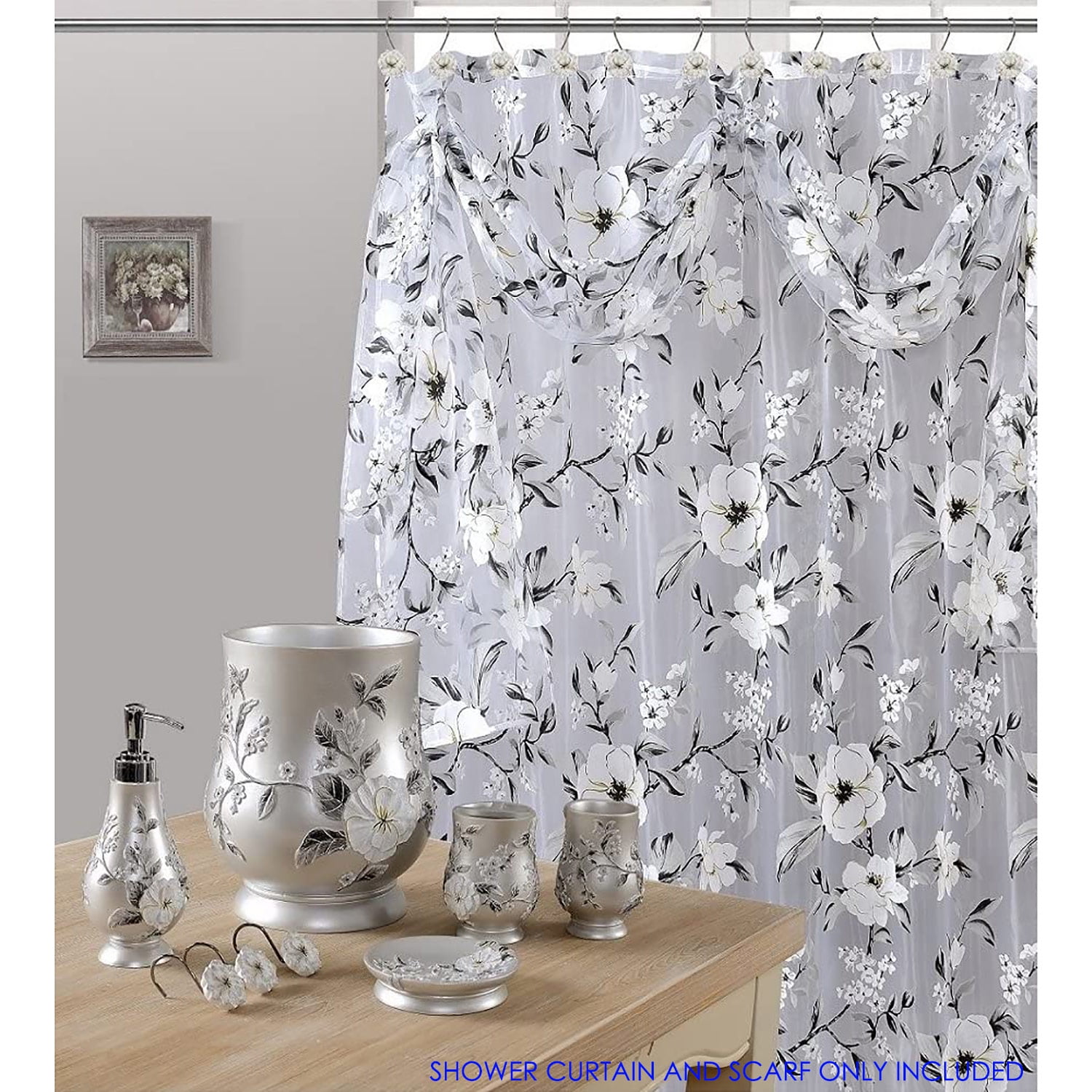 Melrose Sheer Printed Fl Shower, Scarf Shower Curtain