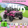 thumbnail image 4 of Funcid 24V 9AH Ride on Toys 2 Seater Ride on Cars with Remote Control, 4WD Powered Ride on Electric Truck Car for Kids w/ Bluetooth, MP3, LED Lights, 3-Point Seat Belts, Spring Suspension, Pink, 4 of 10