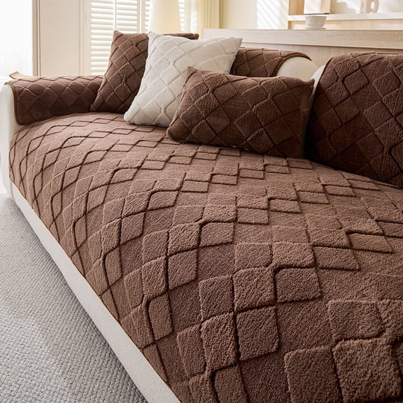 XmhyTop-A Couch Cover 90x90cm, Plush Furniture Protector Sofa Blanket, 1-Piece Soft Fluffy Slipcover for Living Room Sectional,Brown