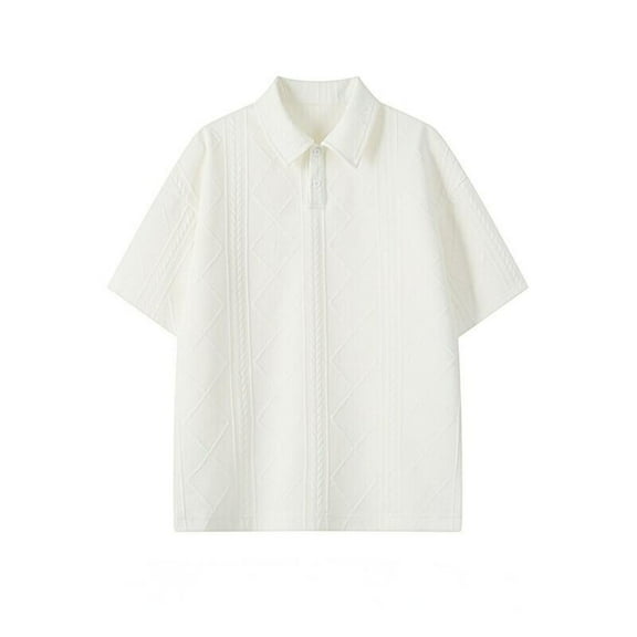 KyCheLot Mens Textured Shirt Workwear Knit Summer Short Sleeve Collared Shirts Loose Golf Shirts
