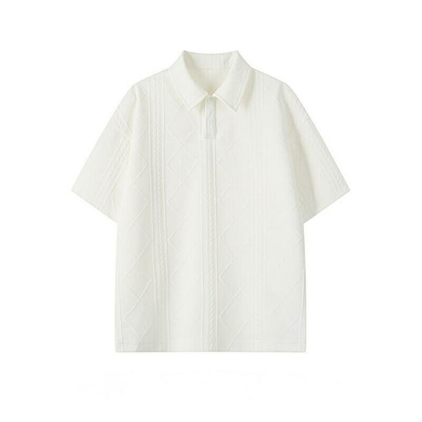 Blusa y camisa de manga corta con cuello vuelto para hombre, fina, holgada, ventilada, de color liso, con solapa y estampado de tela, blusa de manga corta para hombre, poliéster