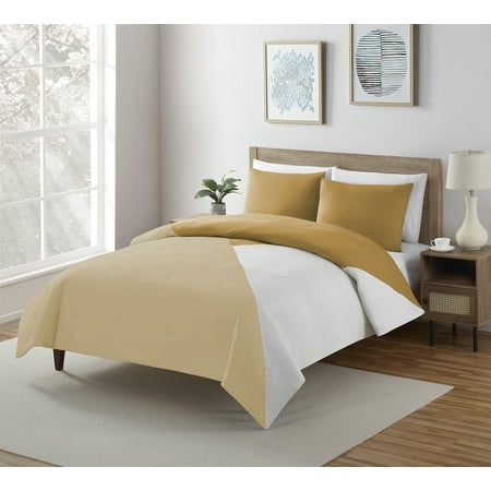 Serta So Soft 3-Piece Mustard Reversible Comforter Set, Full/Queen
