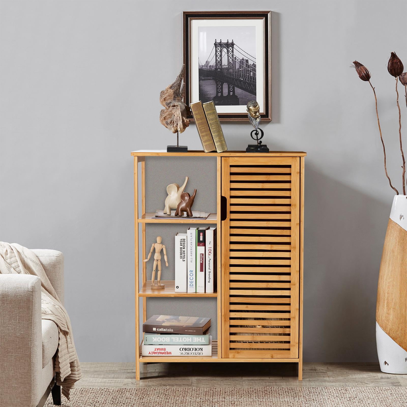 Giantex Bamboo Bathroom Floor Cabinet, Storage Freestanding Organizer for Kitchen, Hallway