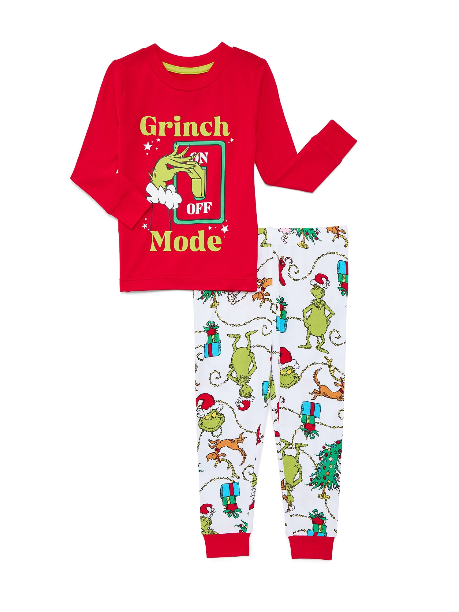 Dr. Seuss Grinch Unisex Toddler Matching Family Pajamas Top and Pants Set, 2-Piece, Sizes 2T-5T