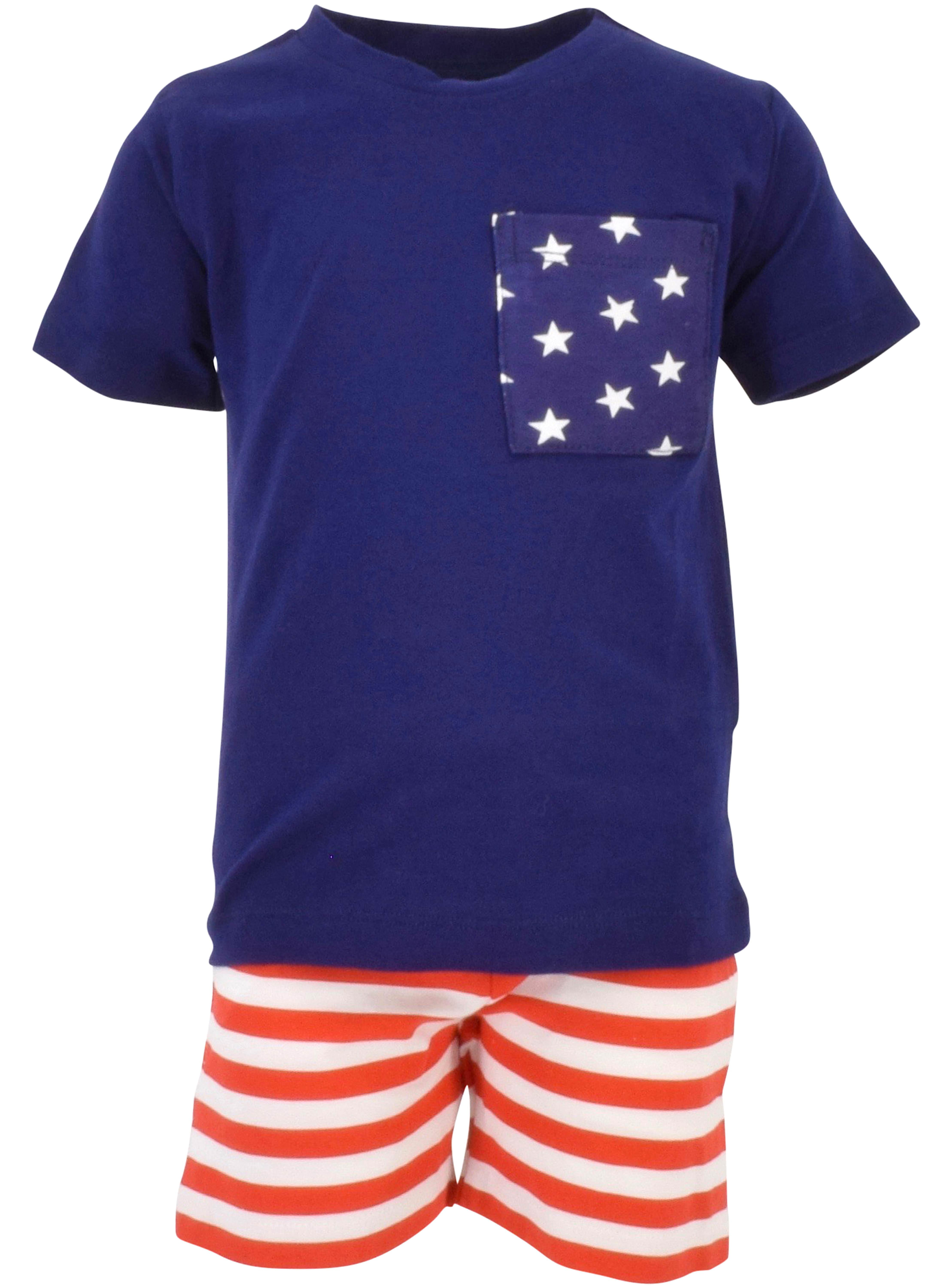 NWT Patriotic Red White Blue 2 PC Baby Boy's Outfit Shirt and Shorts 6-9 12 18M 
