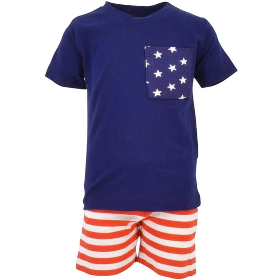 Unique Baby Boys 4th of July Patriotic 2-Piece Summer Outfit (12 Months, Blue)