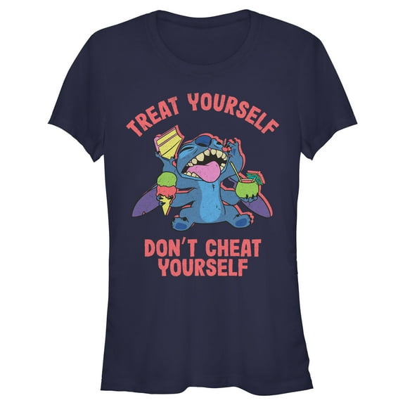 Junior's Lilo & Stitch Treat Yourself Stitch Graphic Tee Navy Blue 2X Large