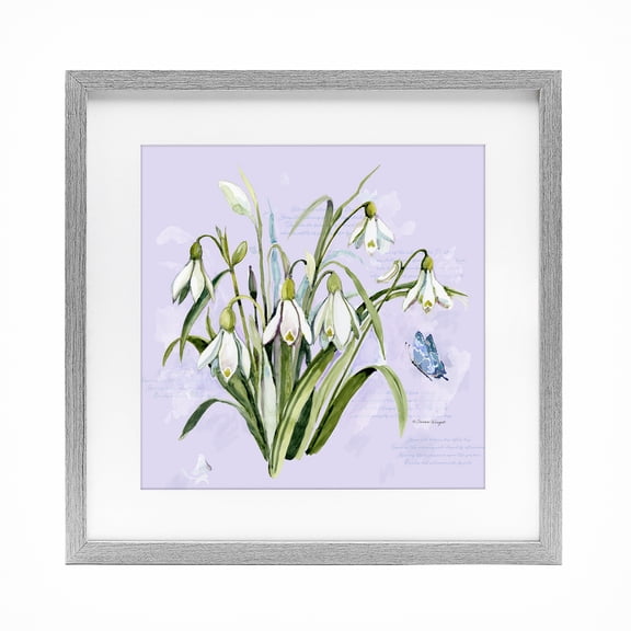 Stupell Industries Snowdrops with Vintage Writings Gray Framed Print Under Glass, design by Susan Winget