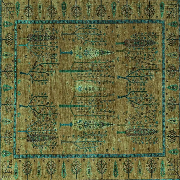 Ahgly Company Indoor Square Abstract Turquoise Blue Modern Area Rugs, 6' Square