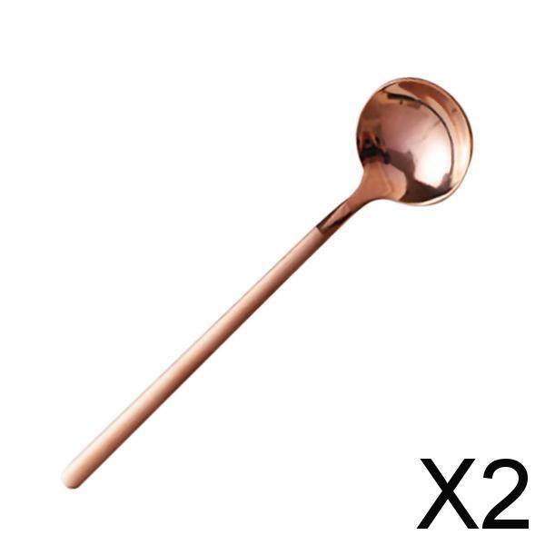 2xcucharadita de acero inoxidable, cucharas de café, cubiertos largos para helado, oro rosa 2 piezas