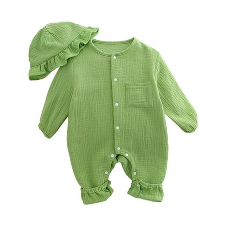

GEZHEN Free Hat for Baby Men and Women Spring Long-Sleeved Crawler Suit Newborn Gauze Front Open with Hood Romper Baby Boys and Girls Long Sleeve Outsie Bodysuit Banquet Wedding Jumpsuit Clothes