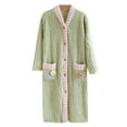 thumbnail image 4 of Arlun Plush Sleepwear Robe for Women Long Over the Knee Length Cozy Button down Hooded Bathrobes Long Sleeve Sleepwear Winter Warm Loungewear with Pockets Light Green M, 4 of 4