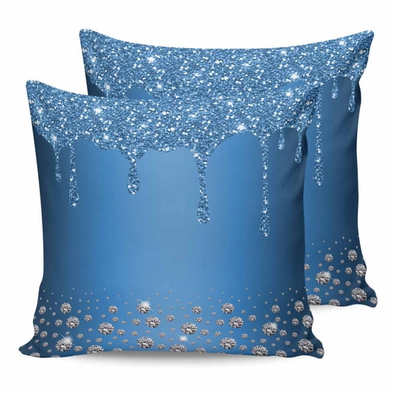 Outdoor Pillow Covers Pack of 2, Blue Silver Shiny Diamond Waterproof Throw Pillowcase Cushion Cases, Luxury Texture Colorful Modern Decorative Pillow Cover for Couch Sofa Home Bed Patio
