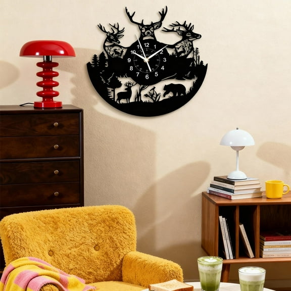 KingLive Vinyl Record Wall Clock,Elk Series Wall Decor-Silent Clock,Colorful Wall Clock