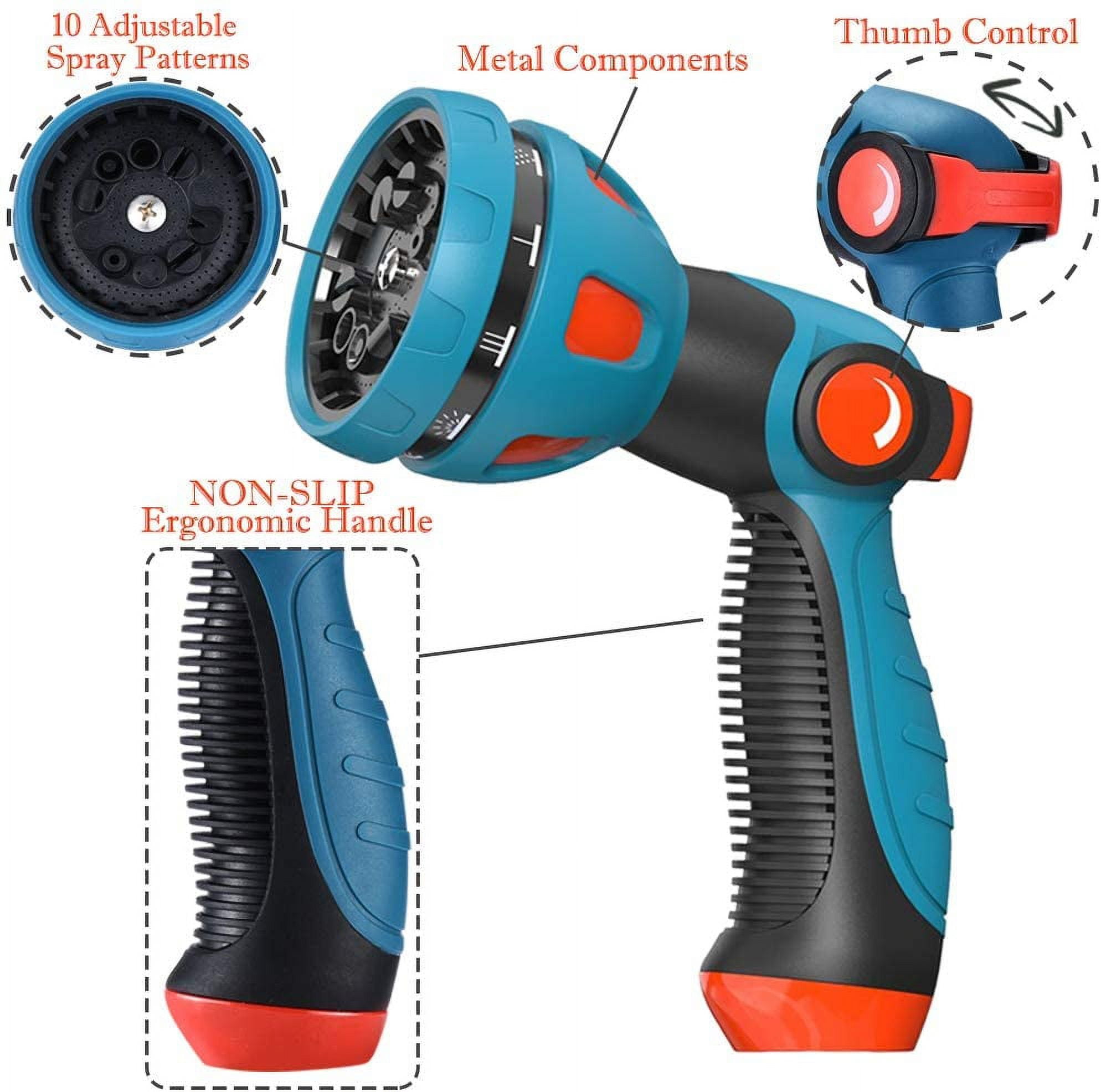 FANHAO Garden Hose Spray Nozzle - 10 Adjustable Patterns Metal High Pressure Hose Nozzle with Thumb Control Design, Hose Sprayer for Garden & Lawns Watering, Cleaning, Pets & Car Washing