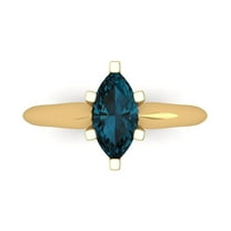 1 ct Marquise Cut Natural London Blue Topaz Solitaire 18K Yellow Gold Womens Engagement Ring
