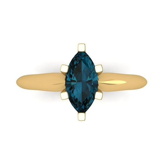 Solitaire Engagement Ring for Women - 1ct Natural London Blue Topaz in 14K Yellow Gold Promise Ring