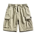 thumbnail image 2 of RKSTN Mens Shorts Pure Cotton Cargo Shorts Solid Color Elastic Button Waist Loose Fit Summer Outdoor Casual Shorts with Pockets, 2 of 9