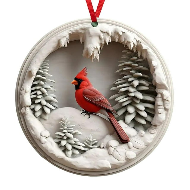 Cardinal Bird Ornament SnowWinter Scene Acrylic Christmas U7G5 X9I7