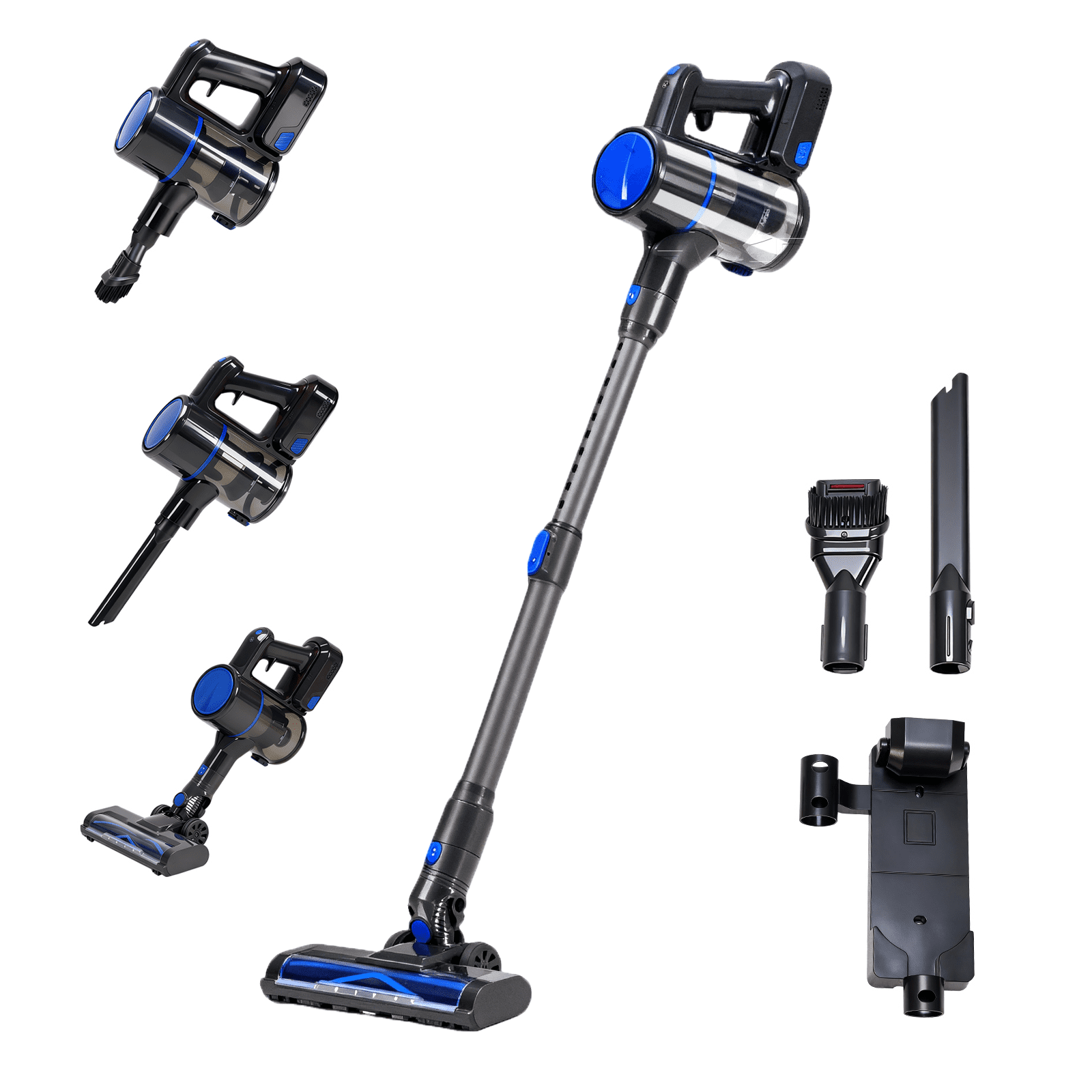 Taoset 3-in-1 Cordless Stick Vacuum Cleaner with LED Brush Head - Lightweight Rechargeable Vacuum for Hardwood Floors & Pet Hair, Black Blue
