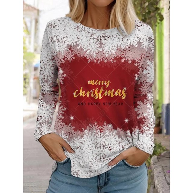 Camiseta de manga larga para mujer, ropa informal festiva para regalo, Top, nueva moda deportiva, ropa familiar para el día de Navidad Harajuku 2023