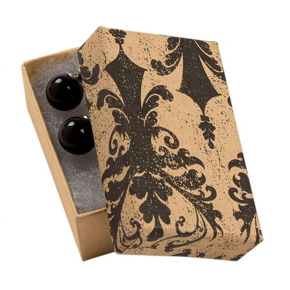 SSWBasics Distressed Damask Black Jewelry Box - Cotton Filled  2½” x 1½” x 7/8"  Case of 100 - Jewelry Boxes Bulk  Bulk Jewelry Boxes - Elegant Black and Kraft Design