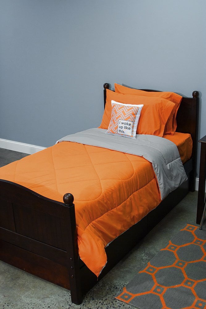 Orange and Light Gray 5 Piece Dorm Twin XL Reversible Bed In A Bag with