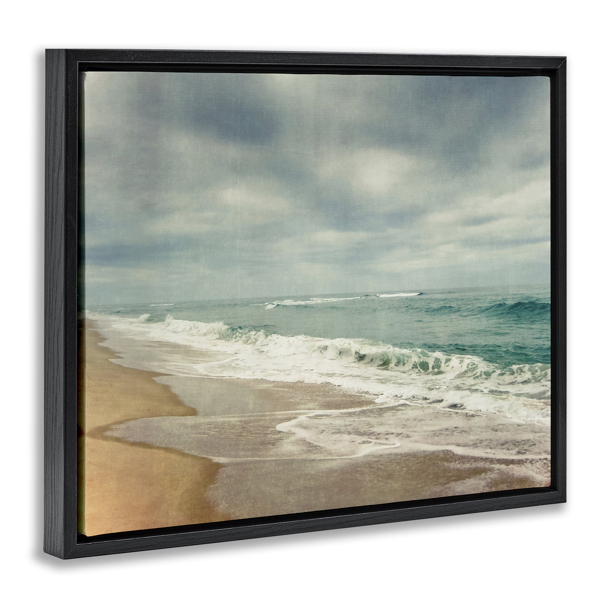Stupell Industries Tranquil Waves Along Sandy Coast Black Framed Floater Canvas Wall Art, design by Dirk Wüstenhagen