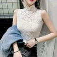 thumbnail image 2 of GA WEIHUA Women's Floral Lace Tank Tops Summer Eyelash Trim Sexy Sleeveless Camisole Fashion Y2k Slim Fit Mock Neck Camis Plus Size Casual Dressy Shirt(White,XL), 2 of 4