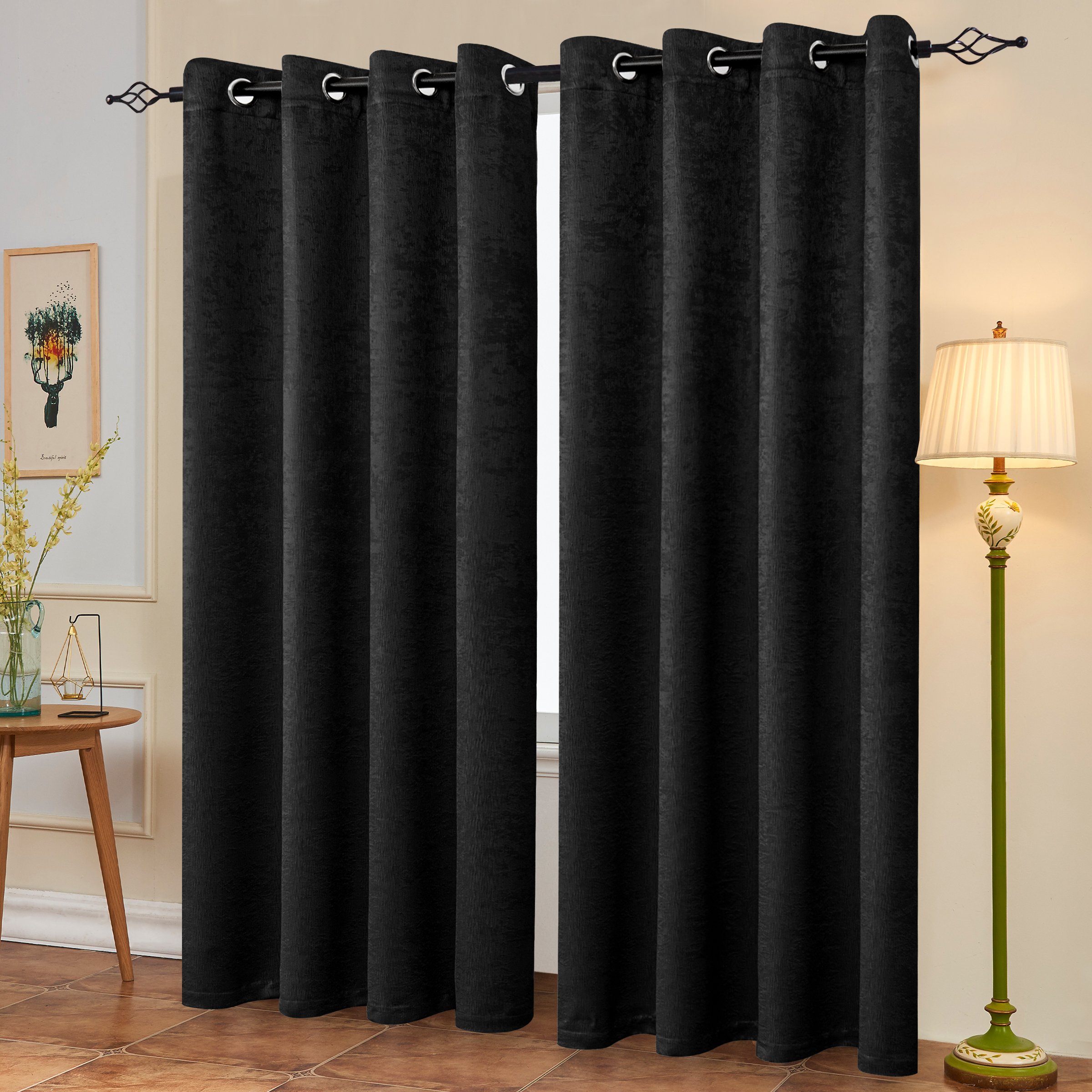 Subrtex Thermal Insulated Grommet Blackout Curtains for Bedroom, Set of 2 Panels, 53"×84", Black - image 5 of 5