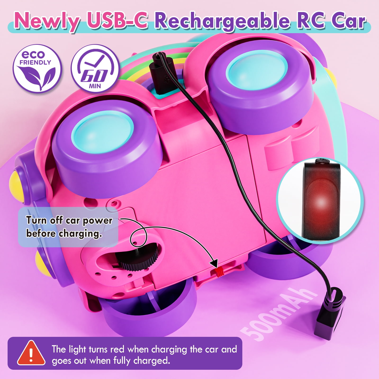 Toddler Girl Toys, Rechargeable Remote Control Car for Toddlers Ages 2-4, Girls Toys, 2 Packs Unicorn Toys RC Cars with Lights & Music, Toys for 2 3 4 Years Old Girls