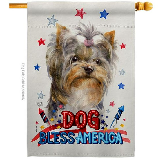 Breeze Decor H120235-BO Patriotic Yorkshire Animals Dog 28 x 40 in. Double-Sided Decorative Vertical House Flag for Decoration Banner Garden Yard Gift
