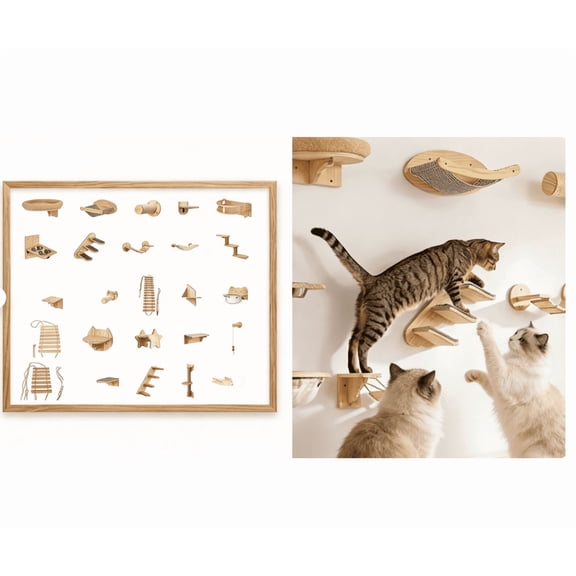 Cat Perch Cat Wall Shelves Wooden Climbing Set Wall Mounted Furniture with Scratching Posts Platform Shelf House for Indoor Cats,N Wooden Cats Climbing Set#7