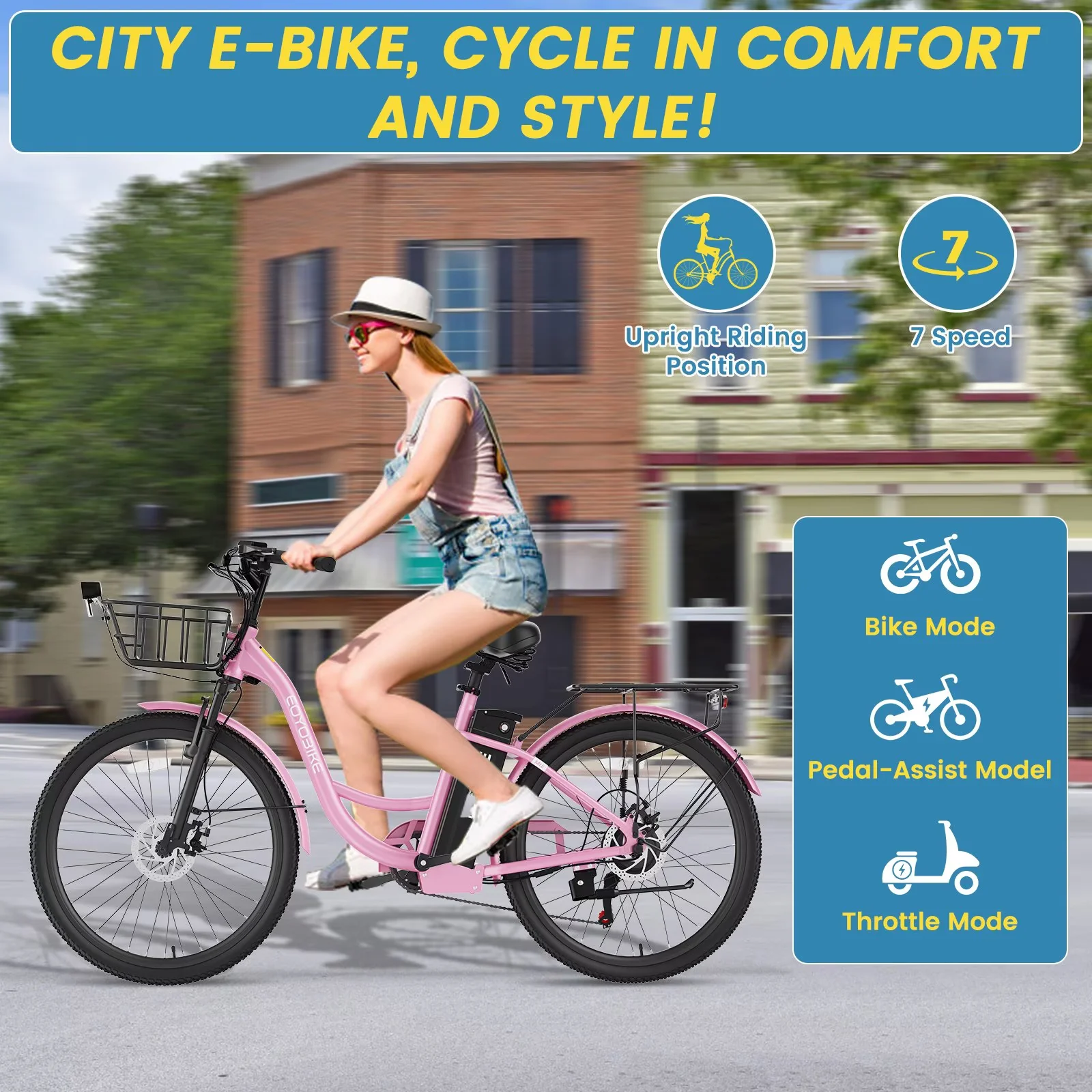 Lilypelle Electric Bike for Unisex Adults,24/26" 7-Speed Step Thru Electric Bicycle ,36V,20MPH