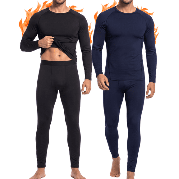 2 Set Thermal Underwear for Men Long Johns with Fleece Lined Base Layer Men Cold Weather Top Bottom