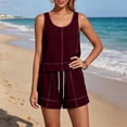 thumbnail image 5 of Cagogo Women Plus Size 2 Piece Shorts Set Casual Summer Round Neck Sleeveless Tank Top Matching Lounge Outfits Loose Comfy Pants Tracksuits Travel Airport Clothes, Wine M, 5 of 9