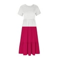 thumbnail image 3 of Wycnly Summer Dresses for Women Cocktail Dresses for Women Pleated Swing Loose A Line Beach Long Dress with Pocket Women Casual Color Patchwork Round Neck Short Sleeve Maxi Sun Dress, 3 of 4