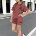 thumbnail image 4 of HAOTAGS Girls Summer Outfit Sets,Round Neck Printed Tee and Shorts Academic Style Causal 2-Piece Clothe Wine 7-8T, 4 of 6