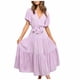 thumbnail image 1 of Puntoco Vestido De Manga Corta Con Cuello En V, Vestido De Empalme De Manga Acampanada Con Cuello En V De Color Sólido De Moda Casual Para Mujer Púrpura M, 1 of 6