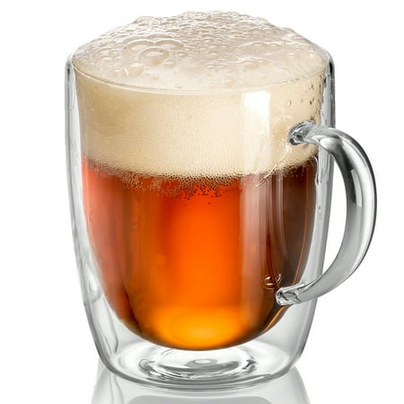- Double Wall Glass Beer Mugs 17 oz (Set of 2)
