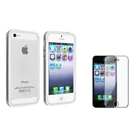 Insten Clear/White Bumper Skin Case+3X Clear Screen Protector For Apple iPhone 5S 5 Gen