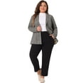 thumbnail image 3 of DARING DIVA Women's Plus Plaid Lapel Jacket Work Single Breasted Blazers Black Brown 1X, 3 of 5